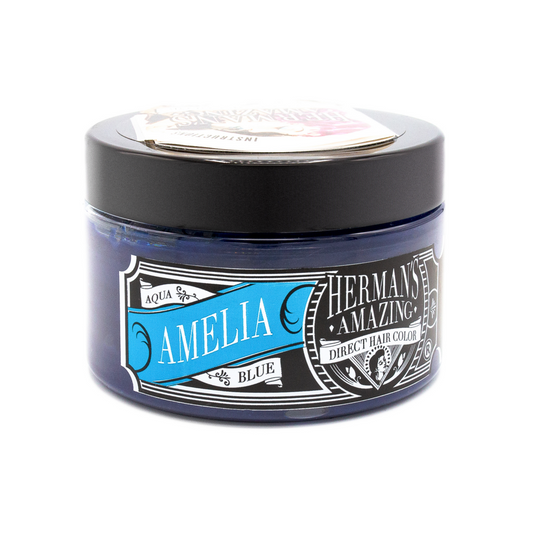 A jar of Amelia Aqua Blue Herman's Amazing Hairdye