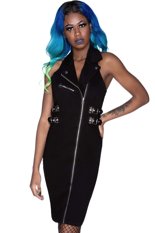 Anti-Club micro dress by Killstar, worn by a model, front
