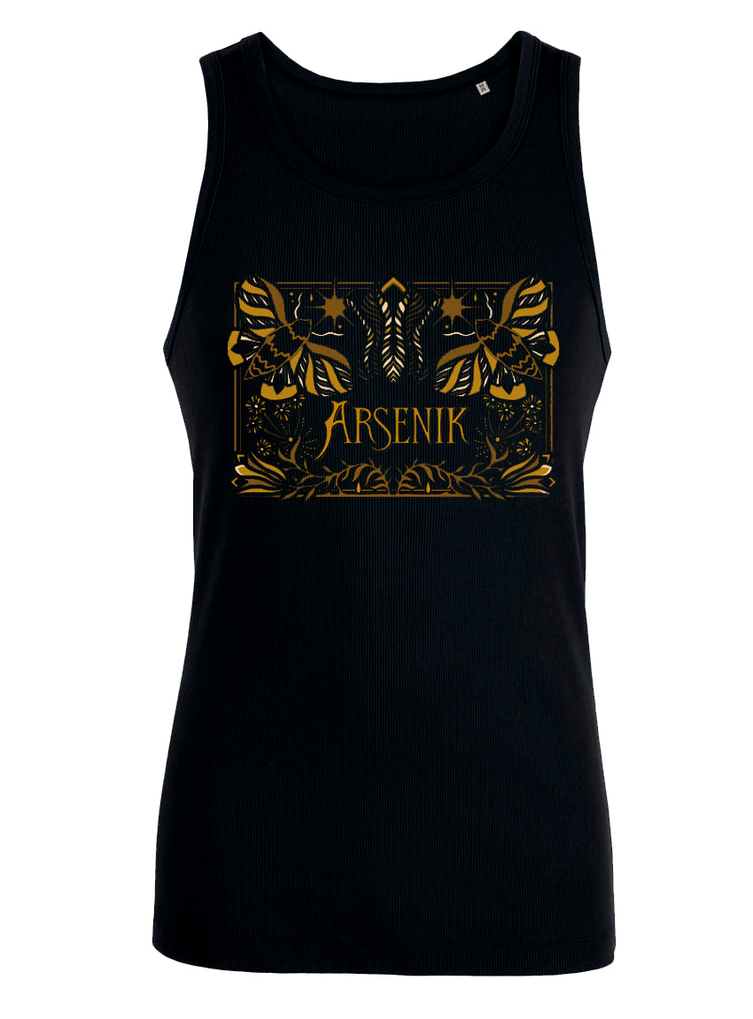 Black tank top with Arsenik print