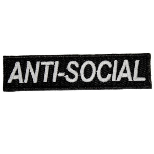 Embroidered patch in 100% cotton and vegan iron on adhesive backing, Anti-Social