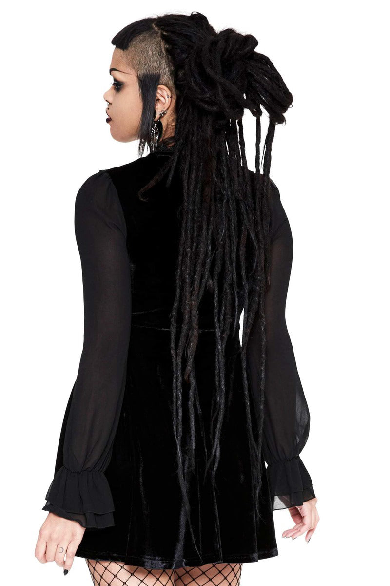 Amanda Collar Dress by Killstar worn by a model, back