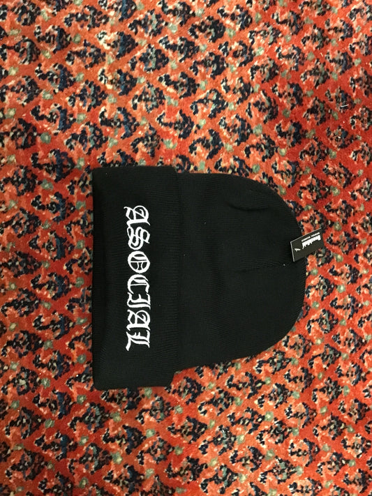 Embroidered Asocial beanie in black