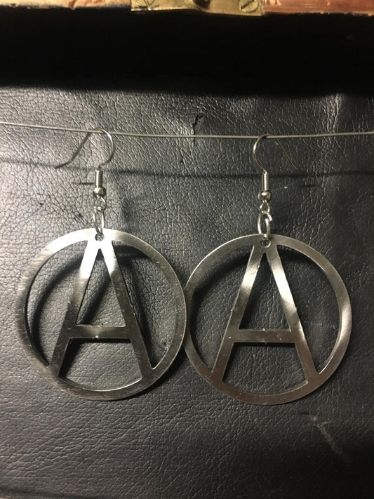 Two anarchist signs in stainless steel