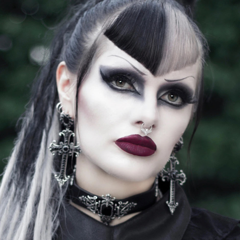 A model wearing Immortal Kiss lipstick from Lovelace Cosmetics