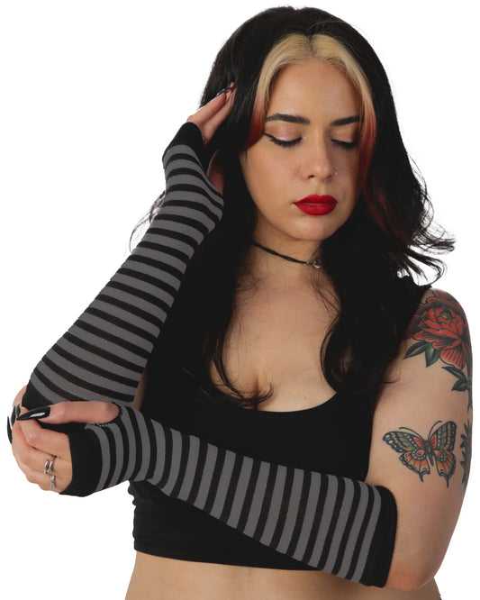 Striped Fingerless Gloves - One Size - Pamela Mann