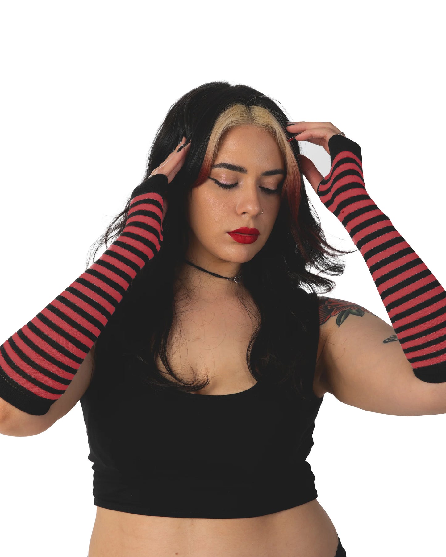 Striped Fingerless Gloves - One Size - Pamela Mann