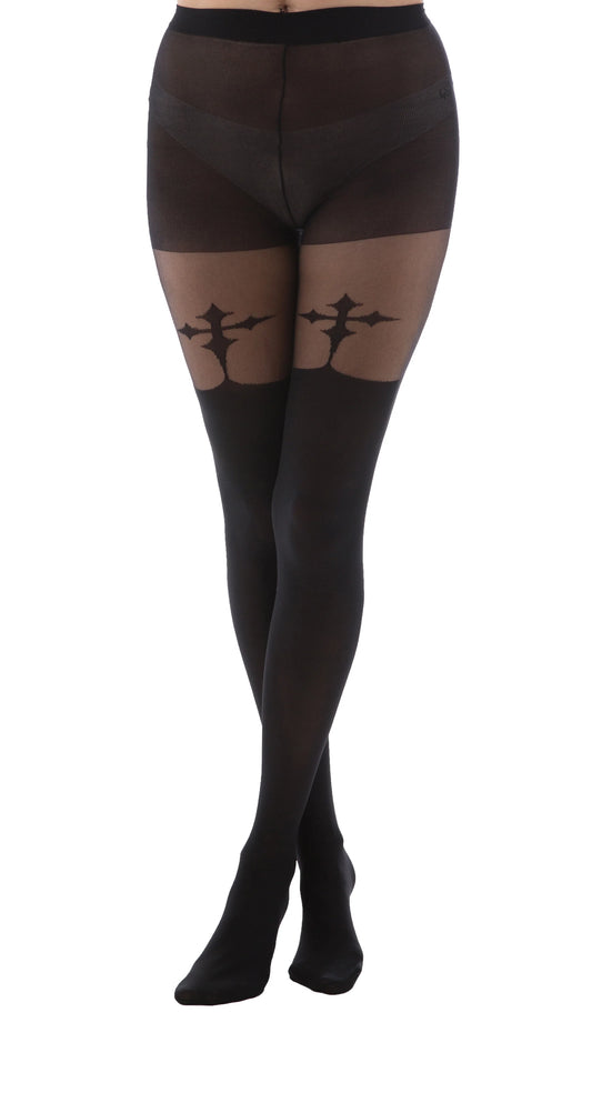 Gothic Cross Suspenders Tights - One Size - Pamela Mann