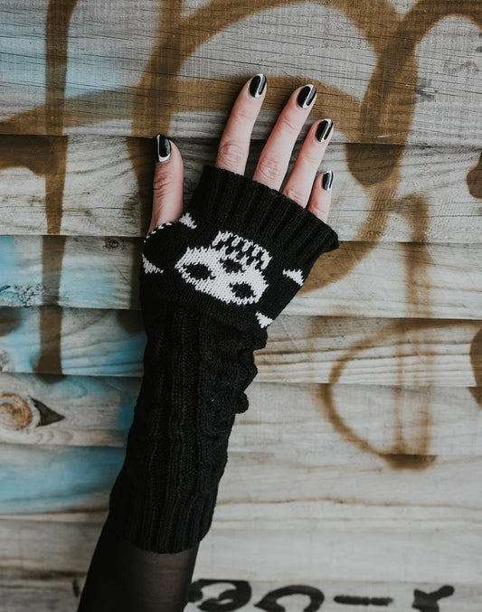 Knitted Skull & Crossbones Fingerless Gloves - Pamela Mann