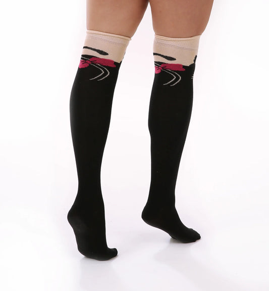 Over The Knee Socks Cat With Bow Tie - One Size - Pamela Mann