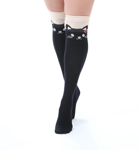 Over The Knee Socks Cat With Bow Tie - One Size - Pamela Mann