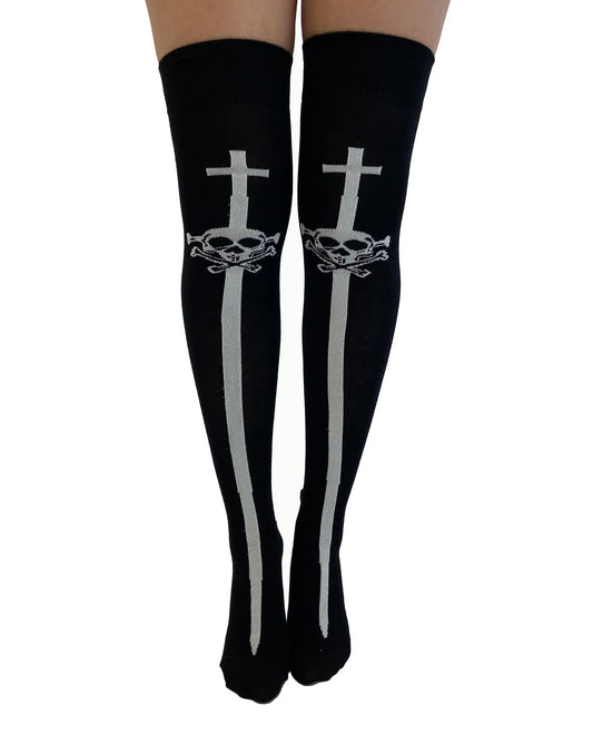 Over The Knee Socks Skull And Sword - One Size - Pamela Mann