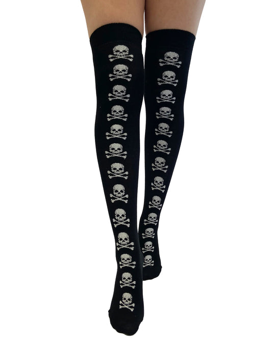 Over The Knee Socks Skull And Crossbones - One Size - Pamela Mann