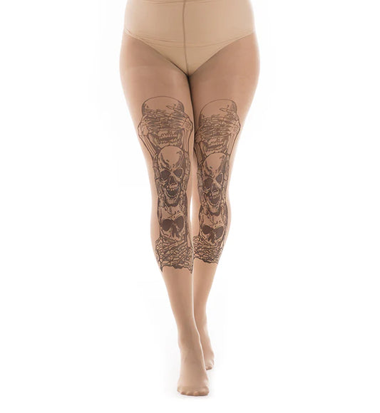See, Hear, Speak No Evil Gothic Tattoo Printed Tights - One Size - Pamela Mann