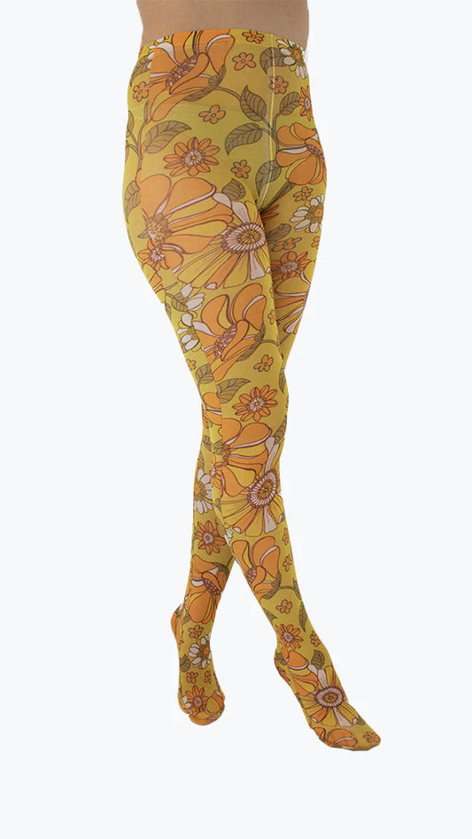 Throwback Floral Printed Tights - One Size - Pamela Mann