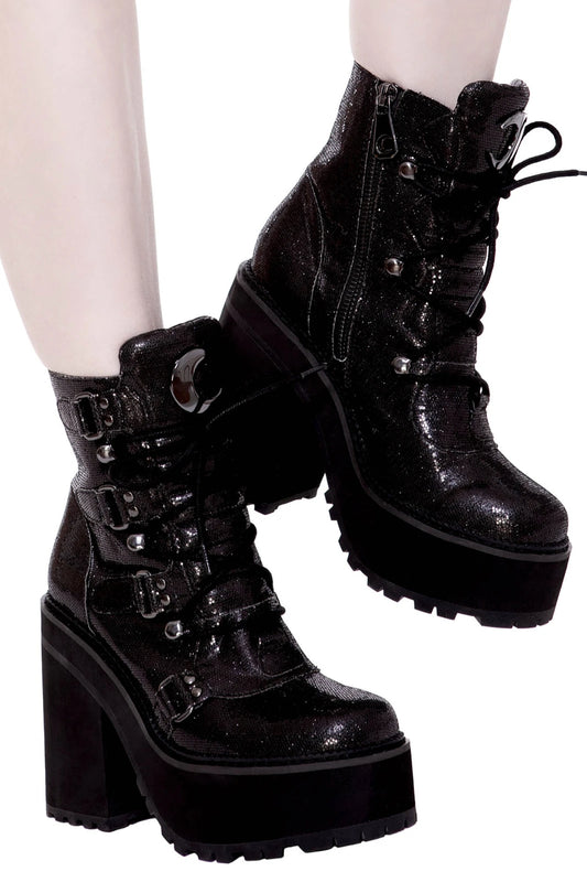 Broomrider Boots Black Glitter by Killstar
