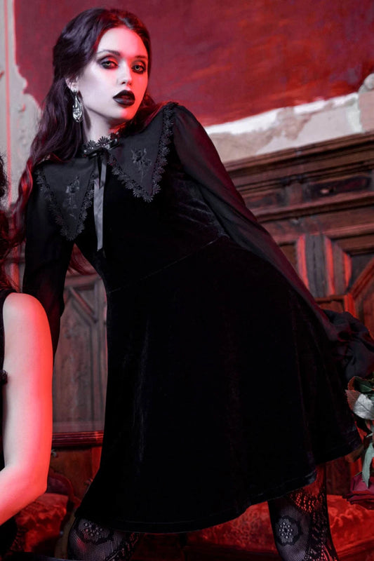 Amanda Collar Dress by Killstar worn by a model, front