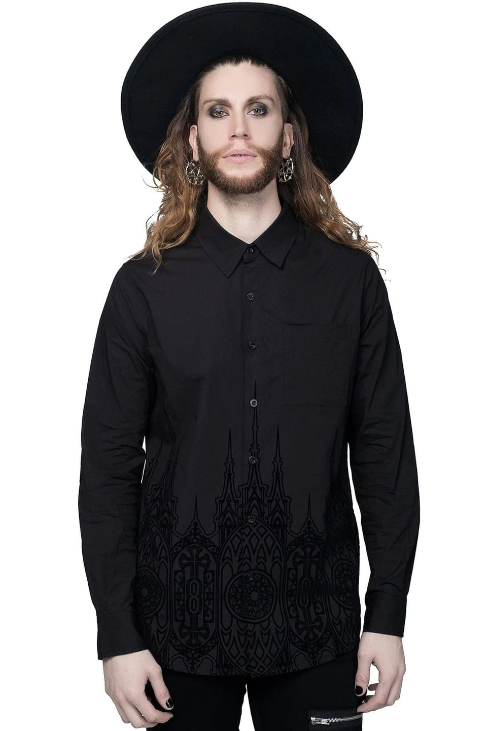 Alexei shirt by Killstar worn by a male model, front