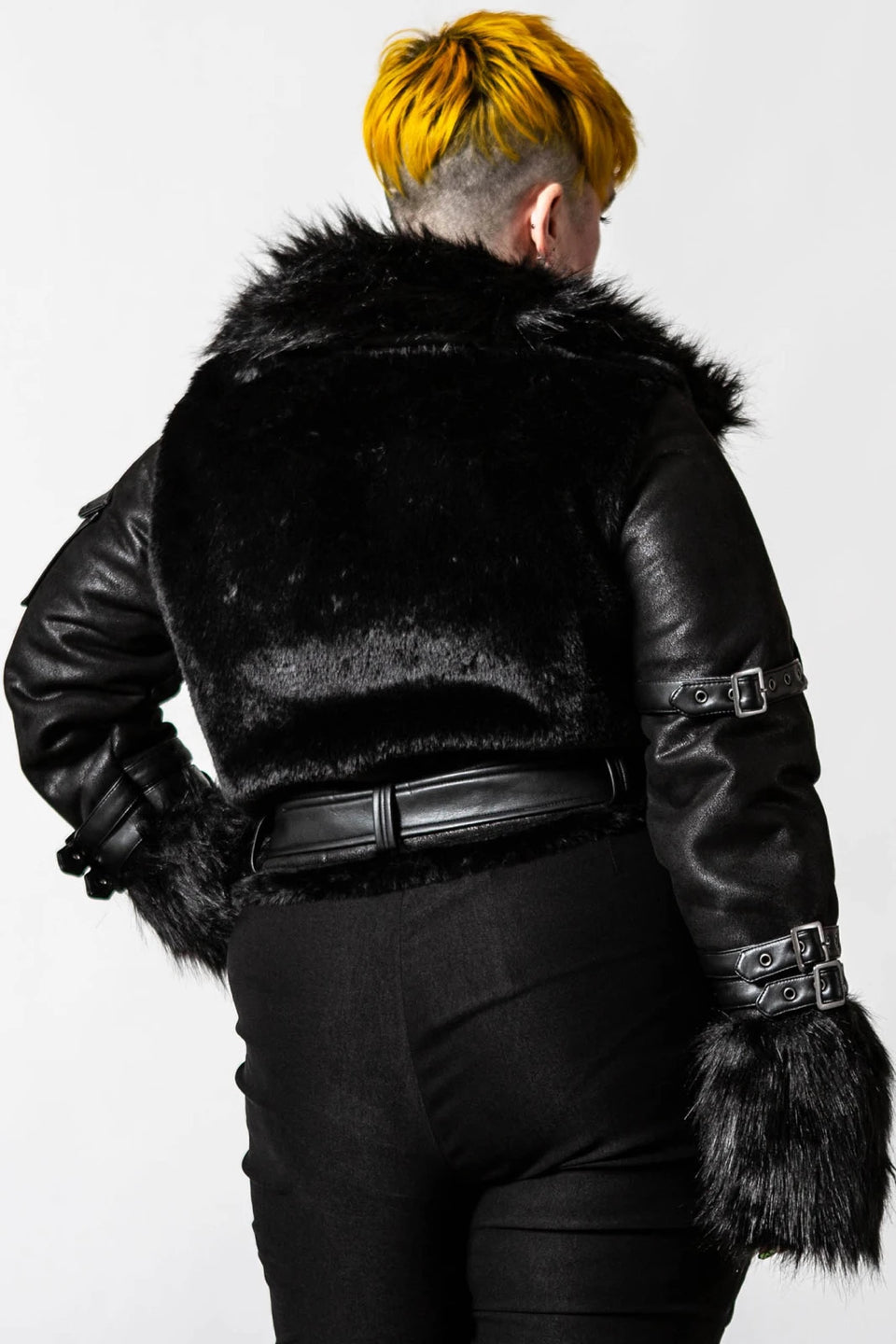 Alchemy aviator jacket in plus size worn by a model, back